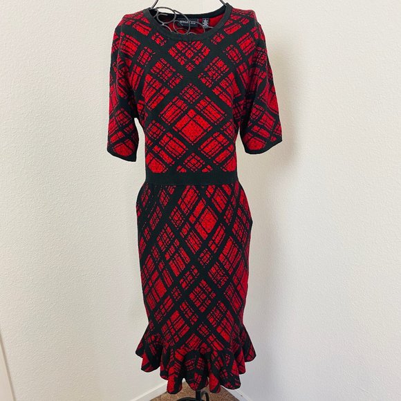 NINA LEONARD Red Dress Round Neck 1/2 sleeve Large - Picture 1 of 12